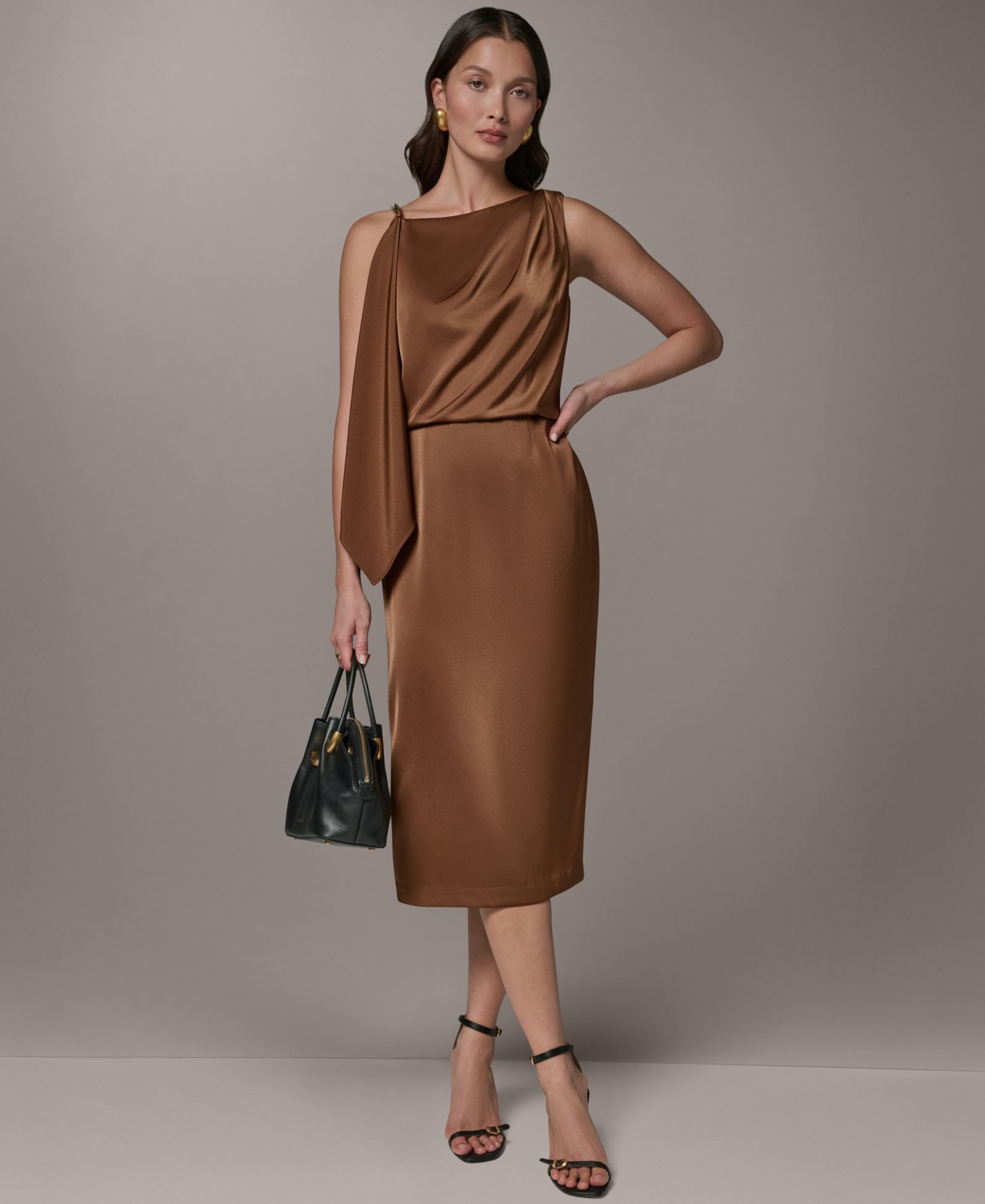Donna Karan New York Women's Satin Square Neck Midi Sheath Dress
