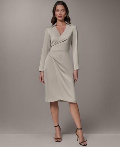 Женское атласное платье миди с воротником V-Neck Donna Karan New York Long-Sleeve Wrap Dress