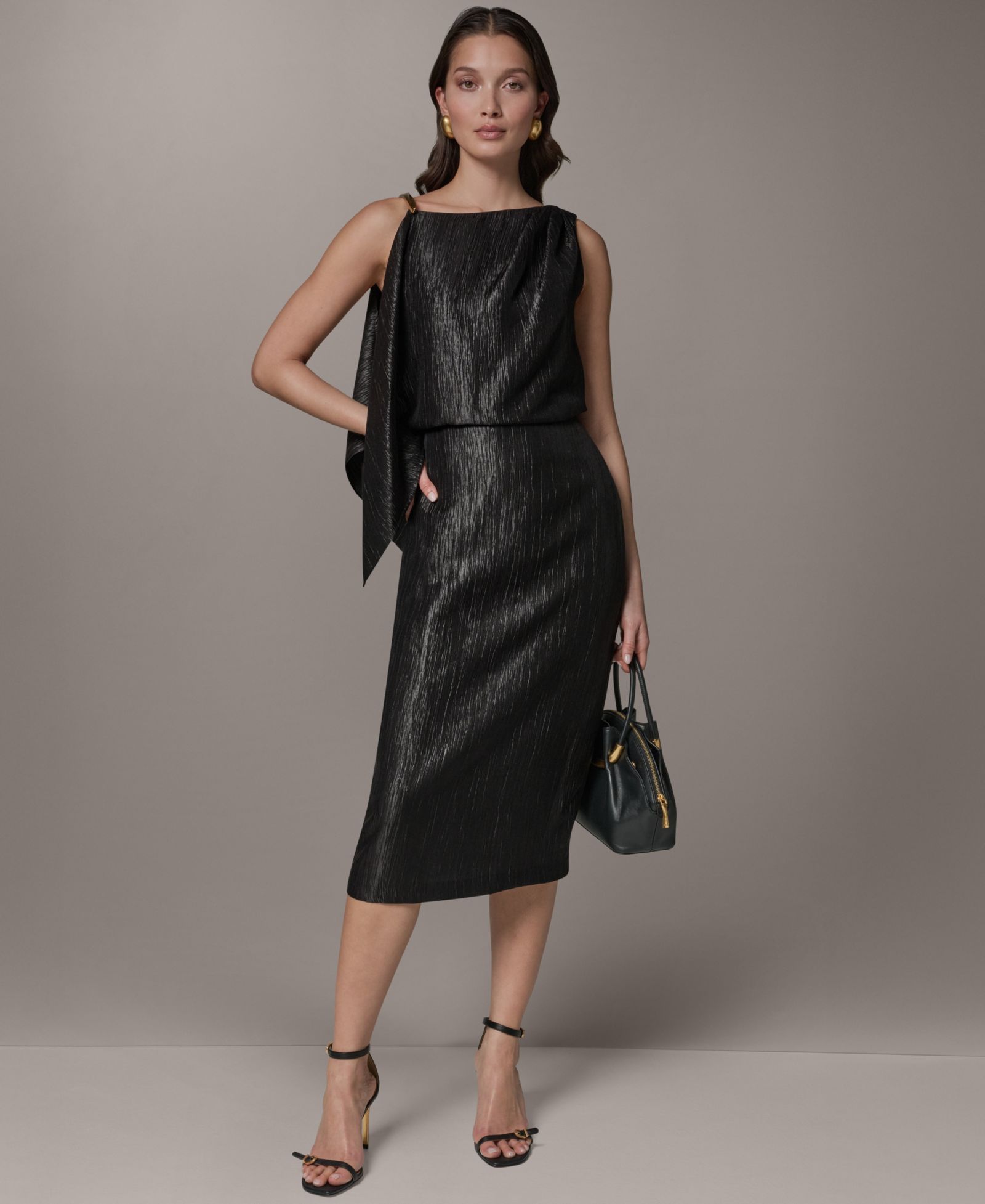 Donna Karan New York Женское платье-футляр midi Crinkle Satin Square Neck