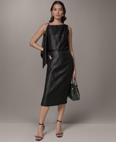 Donna Karan New York Женское платье-футляр midi Crinkle Satin Square Neck