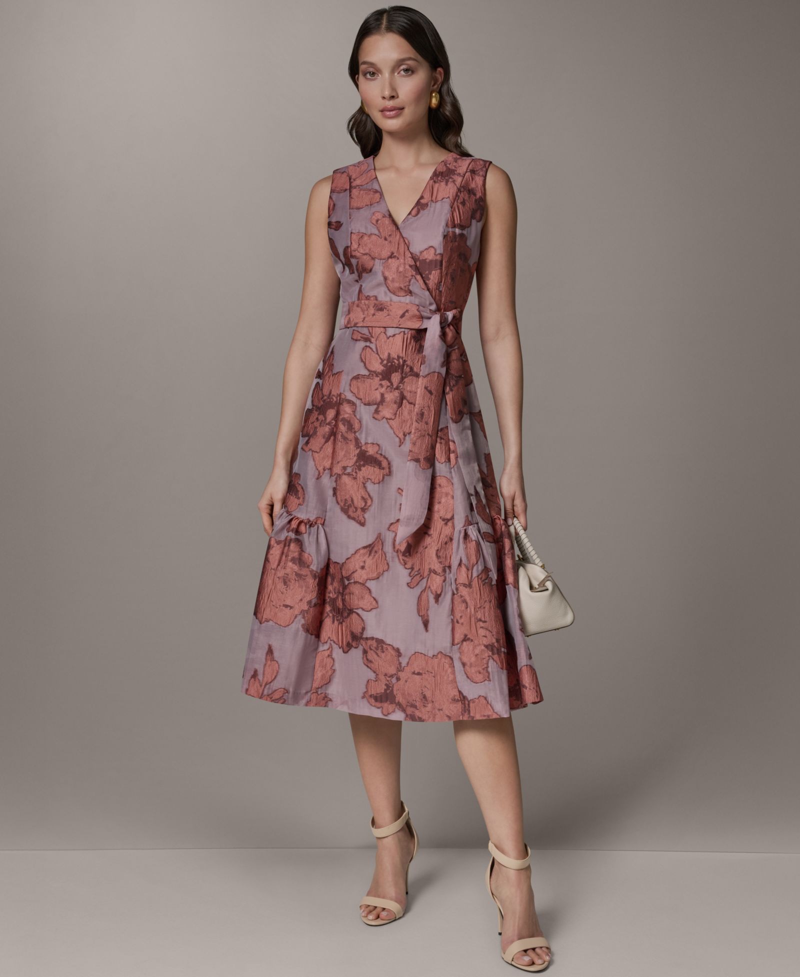 Donna Karan New York платье midi Jacquard Faux Wrap V-Neck, Женский