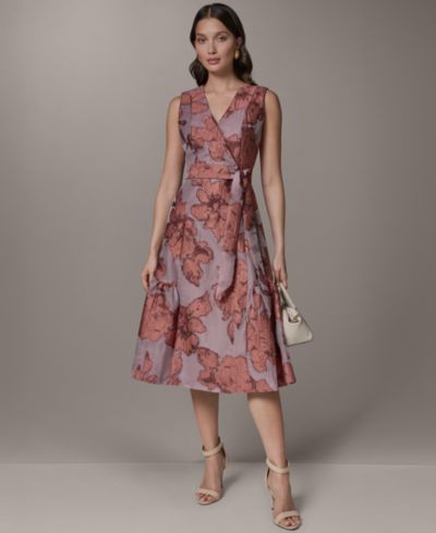 Donna Karan New York платье midi Jacquard Faux Wrap V-Neck, Женский