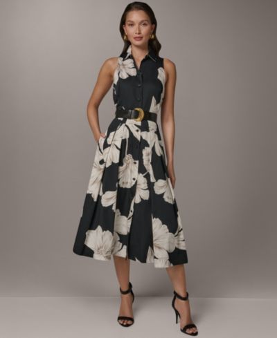 Платье-рубашка Donna Karan New York Women's Sleeveless Floral Collared Midi
