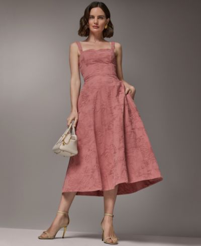Donna Karan New York Women's Sleeveless Floral Sweetheart Midi Dress
