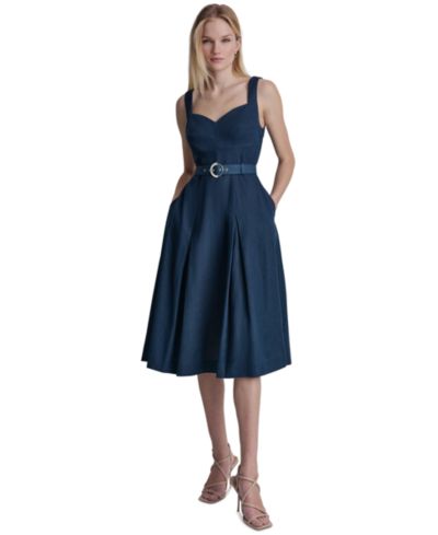 DKNY Women's Seated Bodice Sweetheart Neck Midi Dress