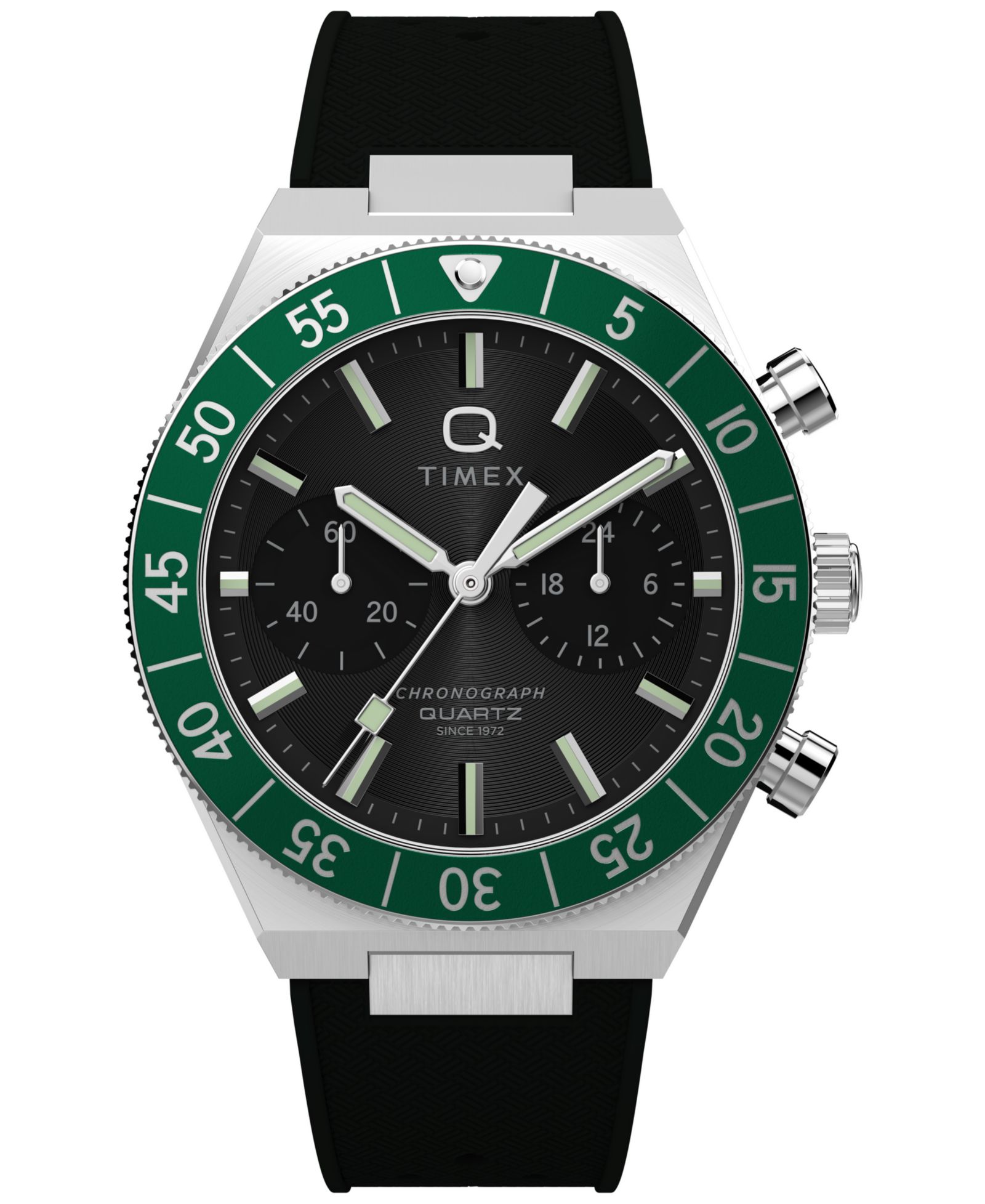 Мужские кварцевые часы Timex Chronograph Black Silicone 40mm