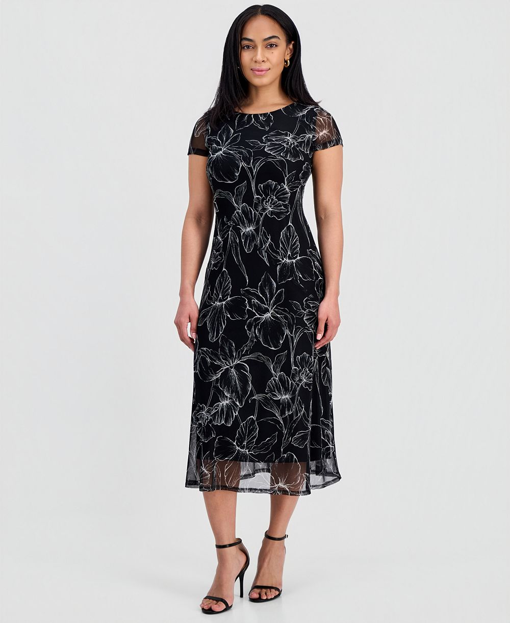 Connected Women's Printed Mesh Midi Dress