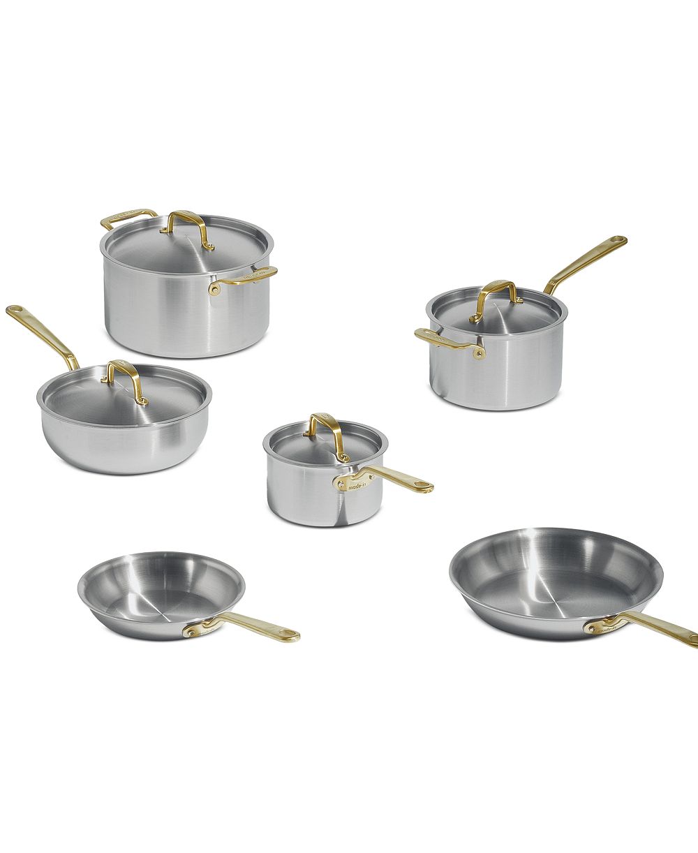 Made In Antique Brass Stainless Steel Clad 10-Piece Cookware Set