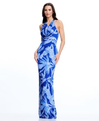 Dress the Population Women's Halter Cowl Neck Column Maxi Dress