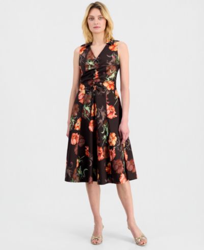 Tahari ASL Women's Ruched-Front Sleeveless Dress