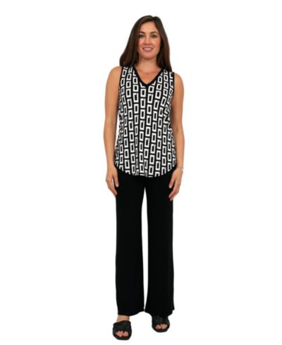 24seven Comfort Apparel Женский комплект: топ с круглым подолом и расклешенные брюки с эластичным поясом