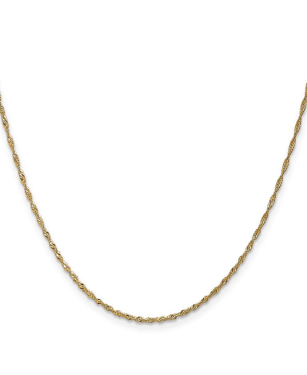 Curata Jewelry Solid 18k Yellow Gold Italian 1.35mm Sparkle-Cut Singapore Chain Necklace 16 -24 Inches