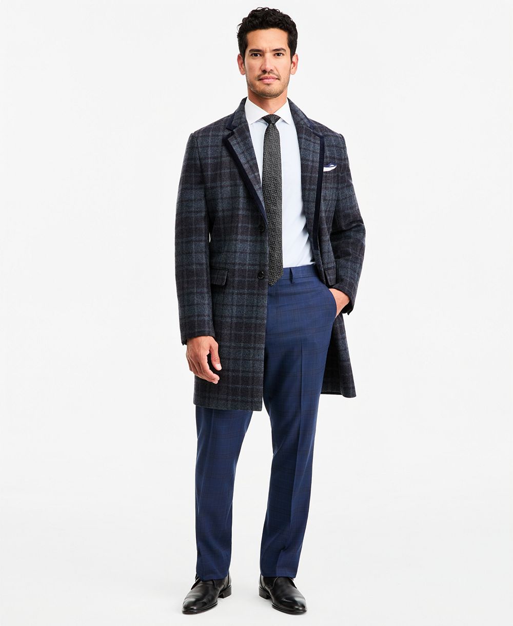 Мужское классическое пальто Tayion Collection синее в клетку