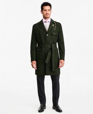 Мужское классическое пальто Tayion Collection прямого кроя, зеленое, в елочку