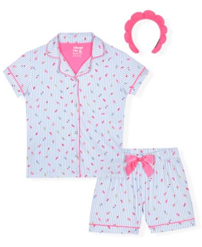 Sleep On It Girls' 7-16 Milk Stripe Ice Cream Print Coat и Shorts с Headband, 3-Piece Set