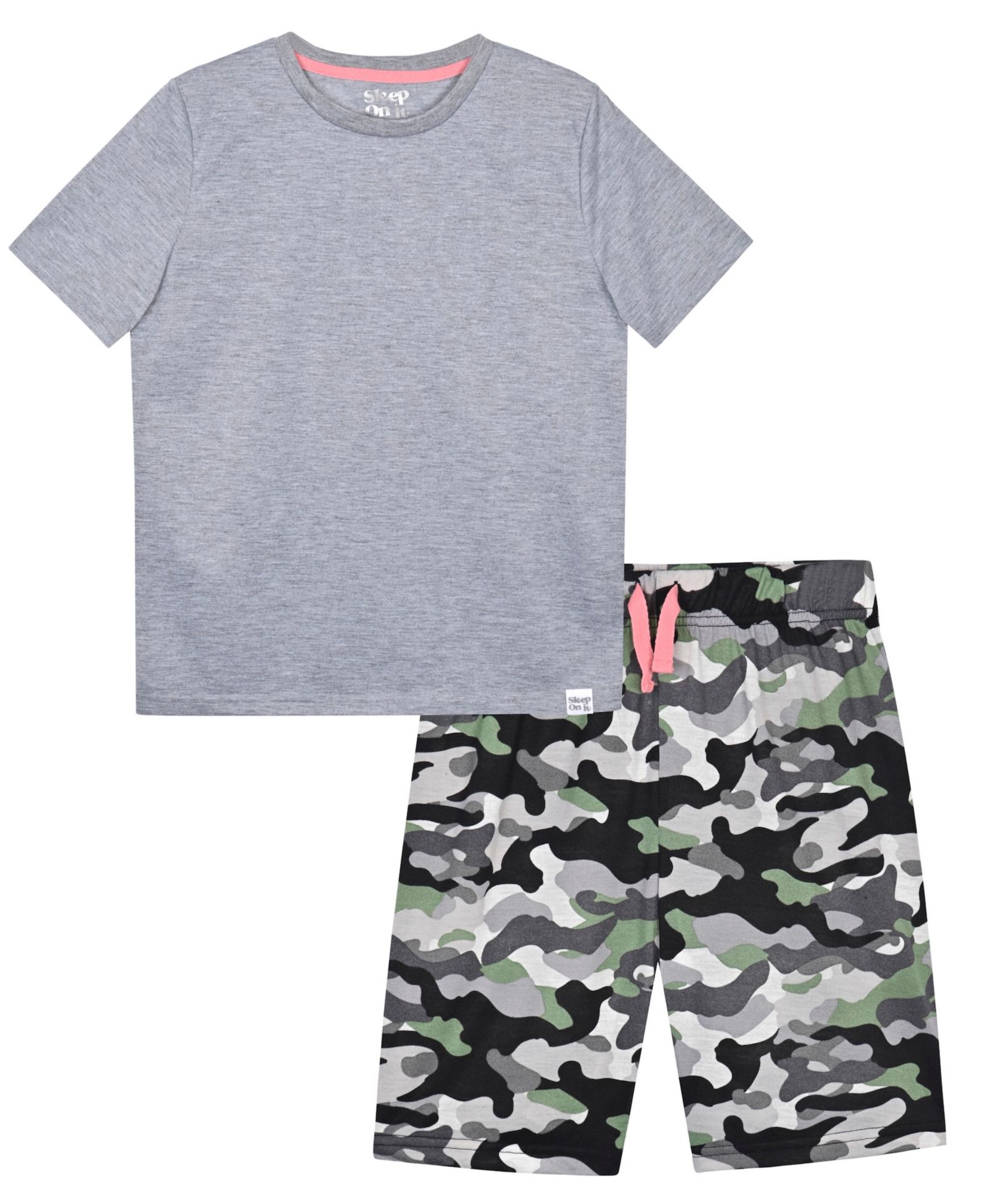 Sleep On It Boys' 6-12 Solid T-Shirt and Camo Shorts, 2-Piece Set