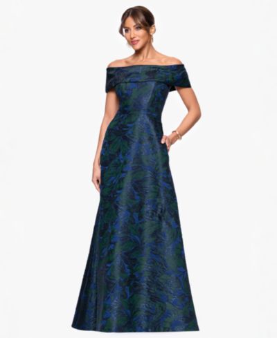 XSCAPE Petite Off-The-Shoulder Jacquard Ball Gown