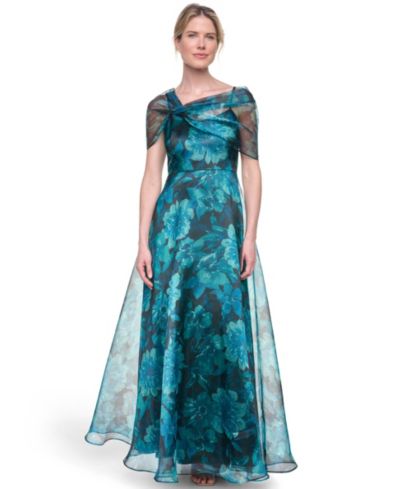 Eliza J Petite Asymmetric Neck Cap-Sleeve Ball Gown
