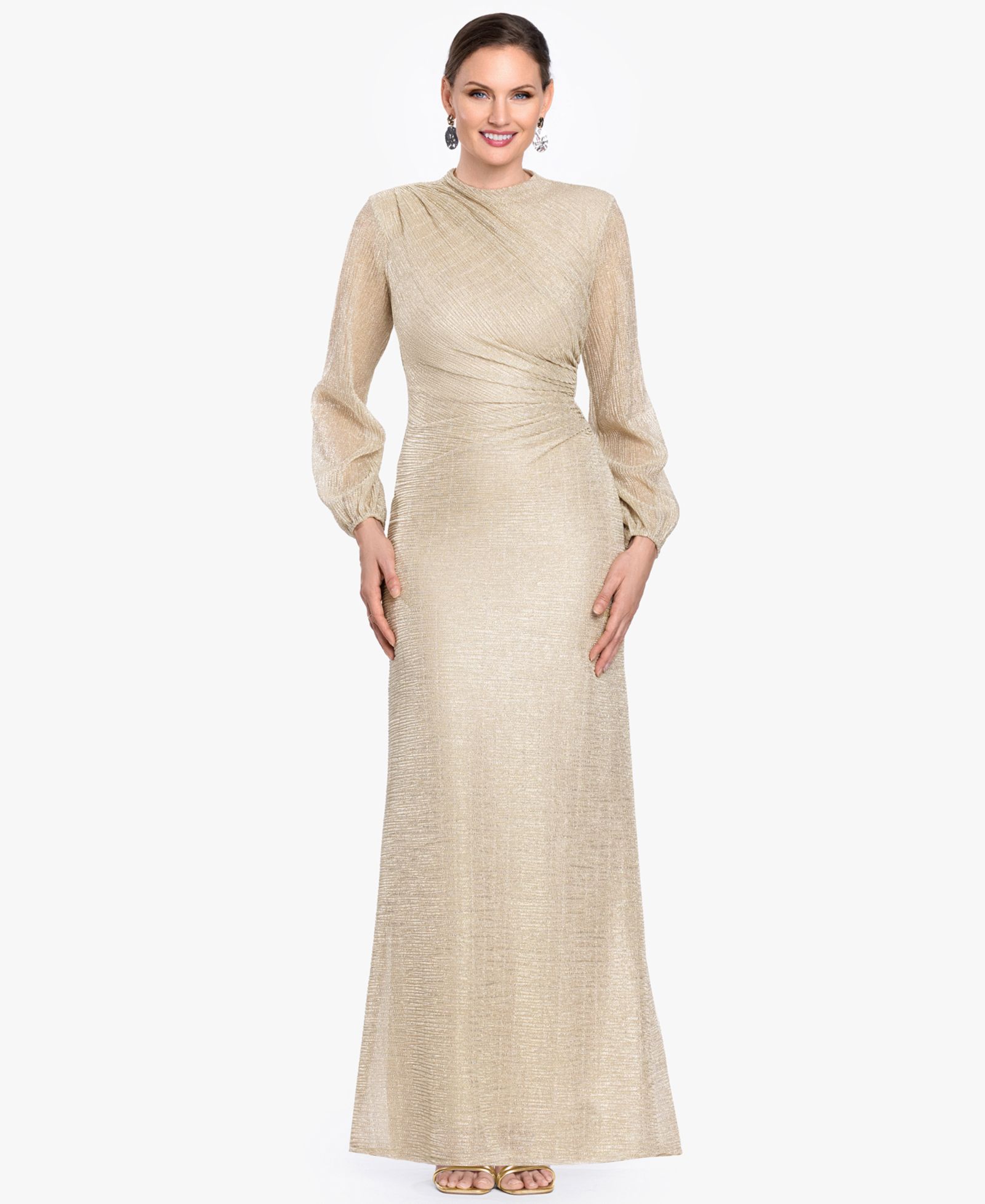 Betsy & Adam Petite Bell Long-Sleeve Gown