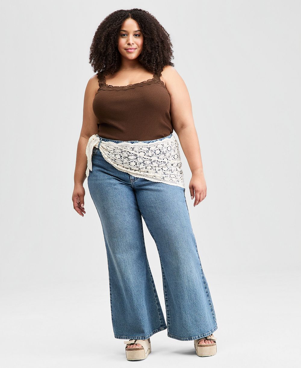And Now This Plus Crocheted-Scarf Flare Jeans, Macy's Exclusive