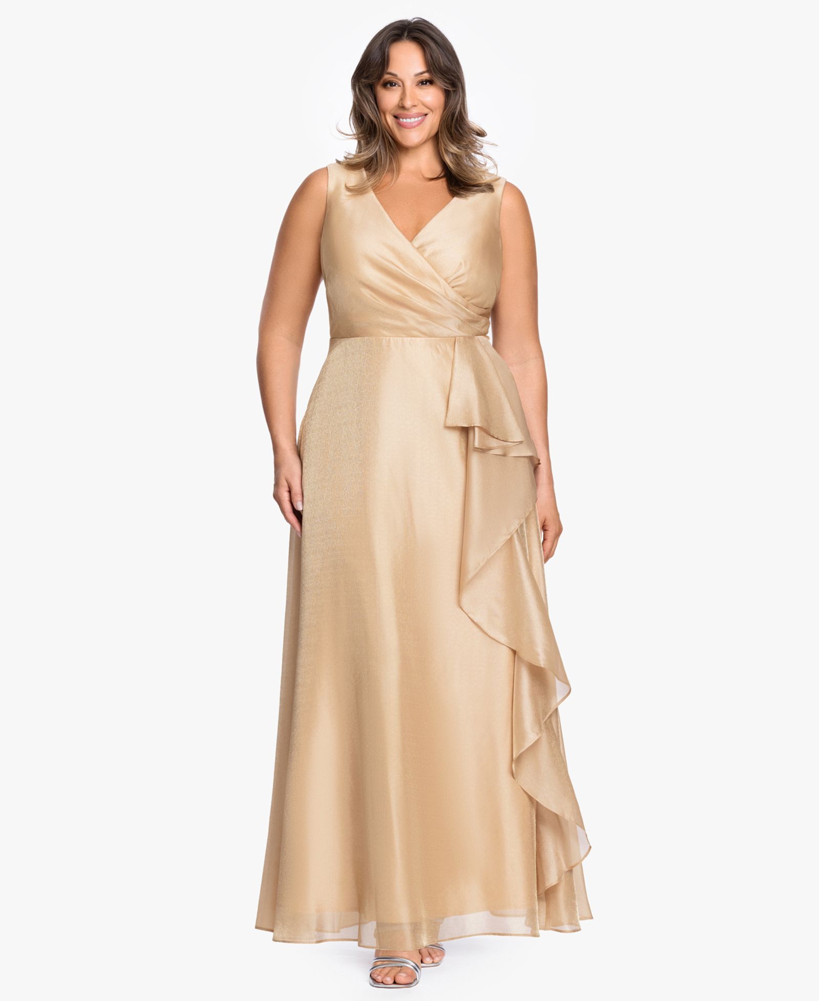 Платье XSCAPE Plus Size V-Neck Jacquard Ruffle