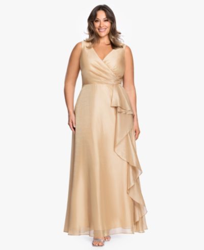 Платье XSCAPE Plus Size V-Neck Jacquard Ruffle