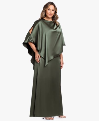 XSCAPE Plus Size Crewneck Satin Overlay Ball Gown
