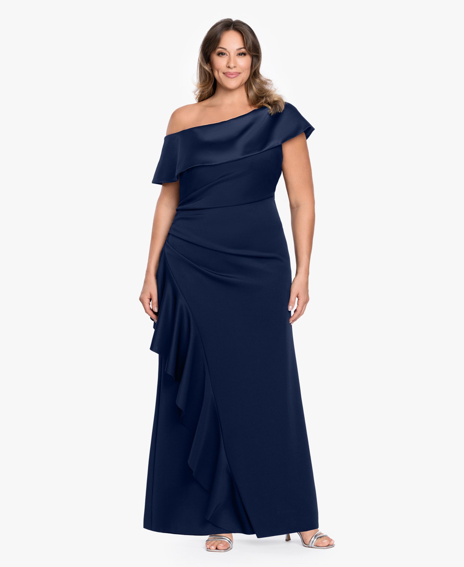 Платье Betsy & Adam Plus Size Asymmetrical Off-The-Shoulder Ball Gown