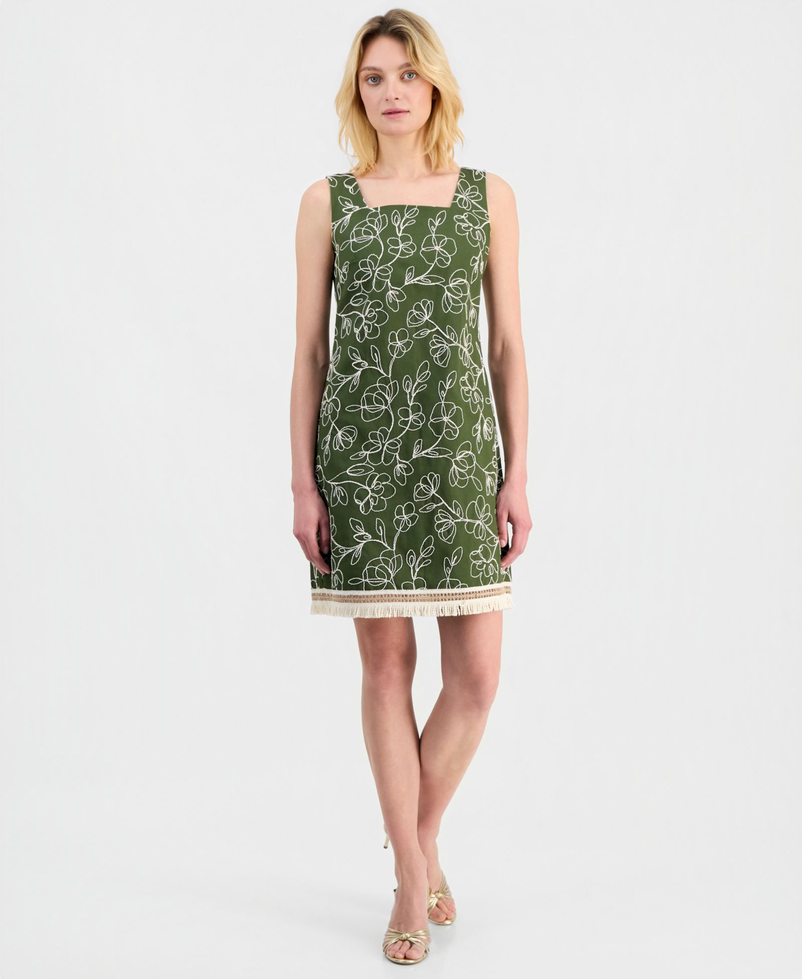 Платье Tahari ASL Petite Embroidered Square Neck Short Tank
