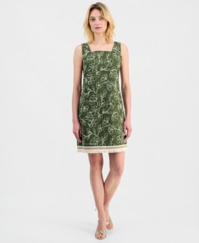 Платье Tahari ASL Petite Embroidered Square Neck Short Tank