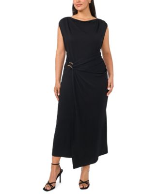 MSK Plus Size Boat Neck Short-Sleeve Midi Dress