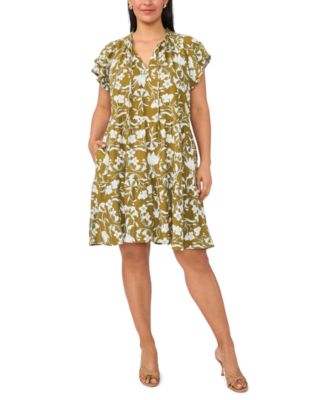 MSK Plus Size Split Tie Neck Short-Sleeve A-Line Dress