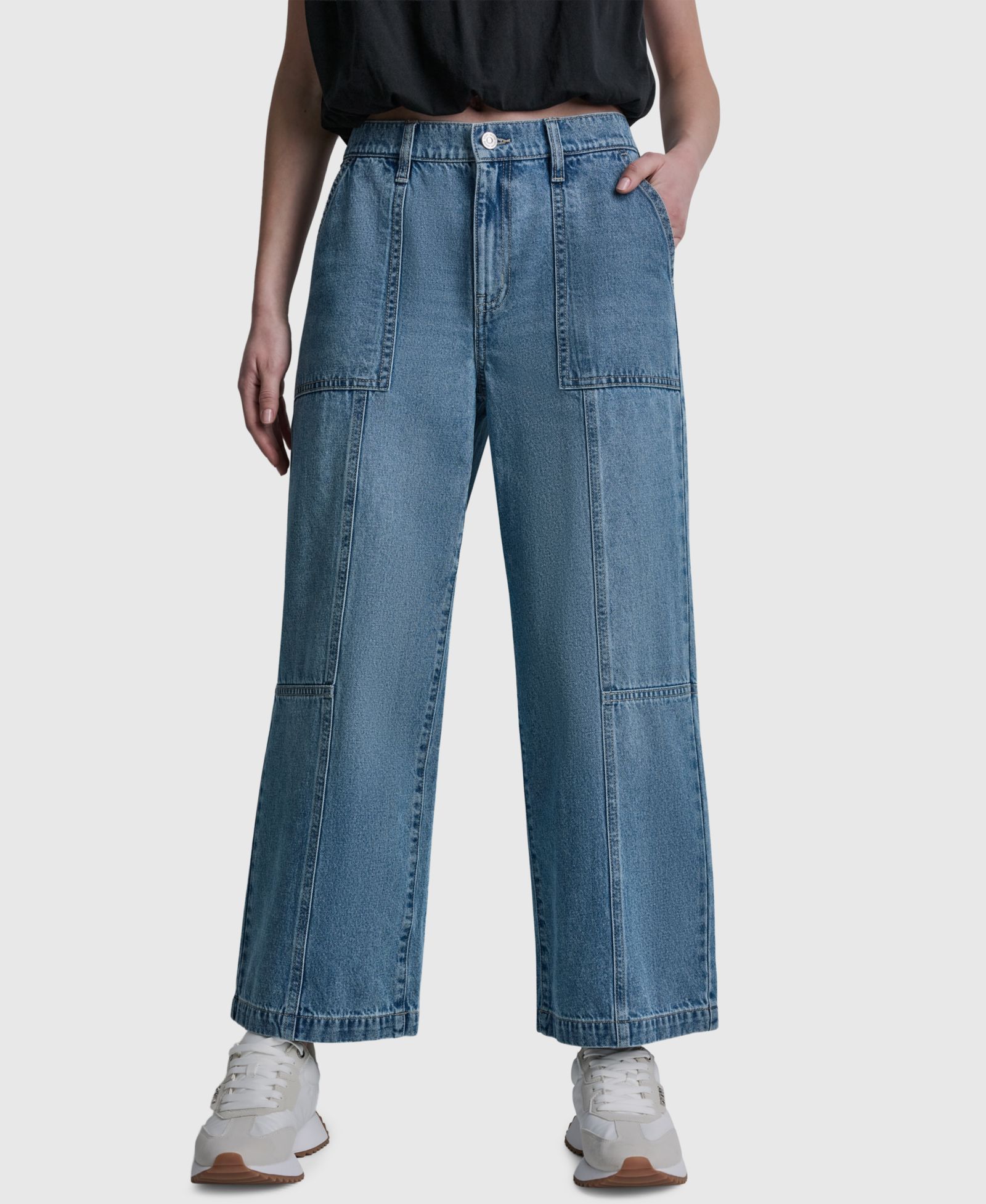 DKNY Jeans Women's High-Rise Ankle Wide-Leg Utility Cotton Jeans