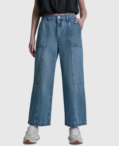 Женские джинсы DKNY Jeans с высокой посадкой, укороченные, широкие, из хлопка