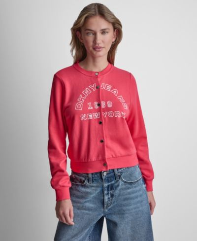 DKNY Jeans Женская укороченная куртка с логотипом и пуговицами, длинный рукав