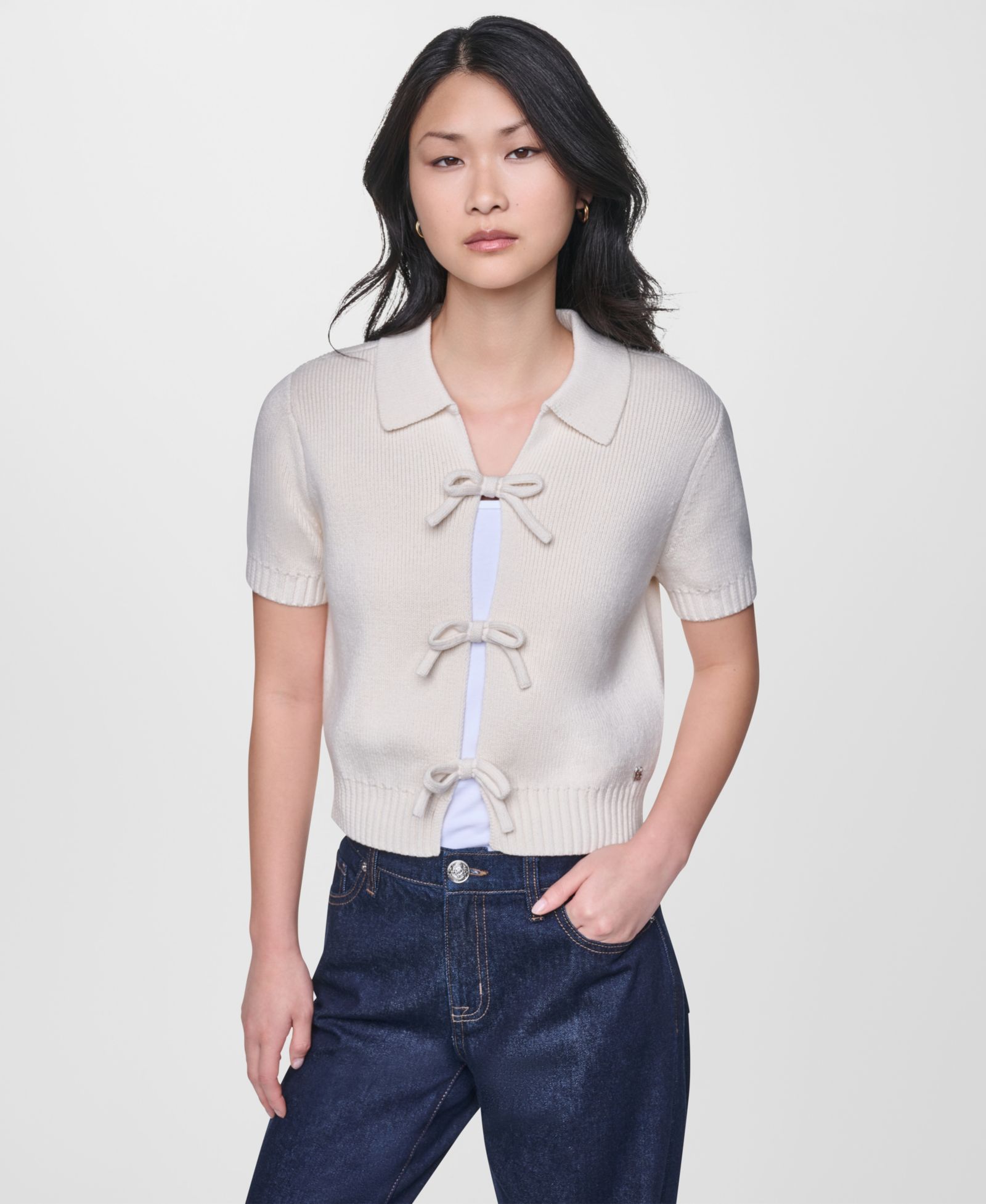 Женский джемпер DKNY Jeans Short-Sleeve Polo Collar Tie-Front