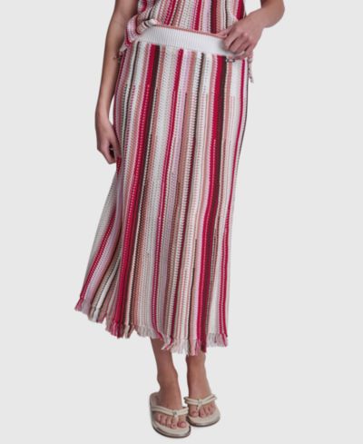 DKNY Jeans Women's Pointelle Stitch Striped Midi Skirt