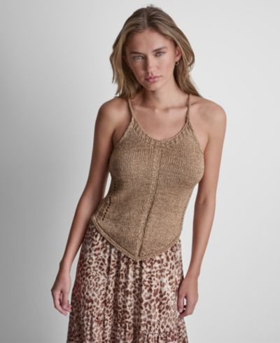 Топ-топ DKNY Jeans Women's Curved Hem Rib Details Scoop Neck Cami