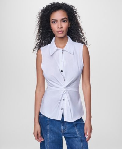 DKNY Jeans Женская рубашка без рукавов с воротником и пуговицами
