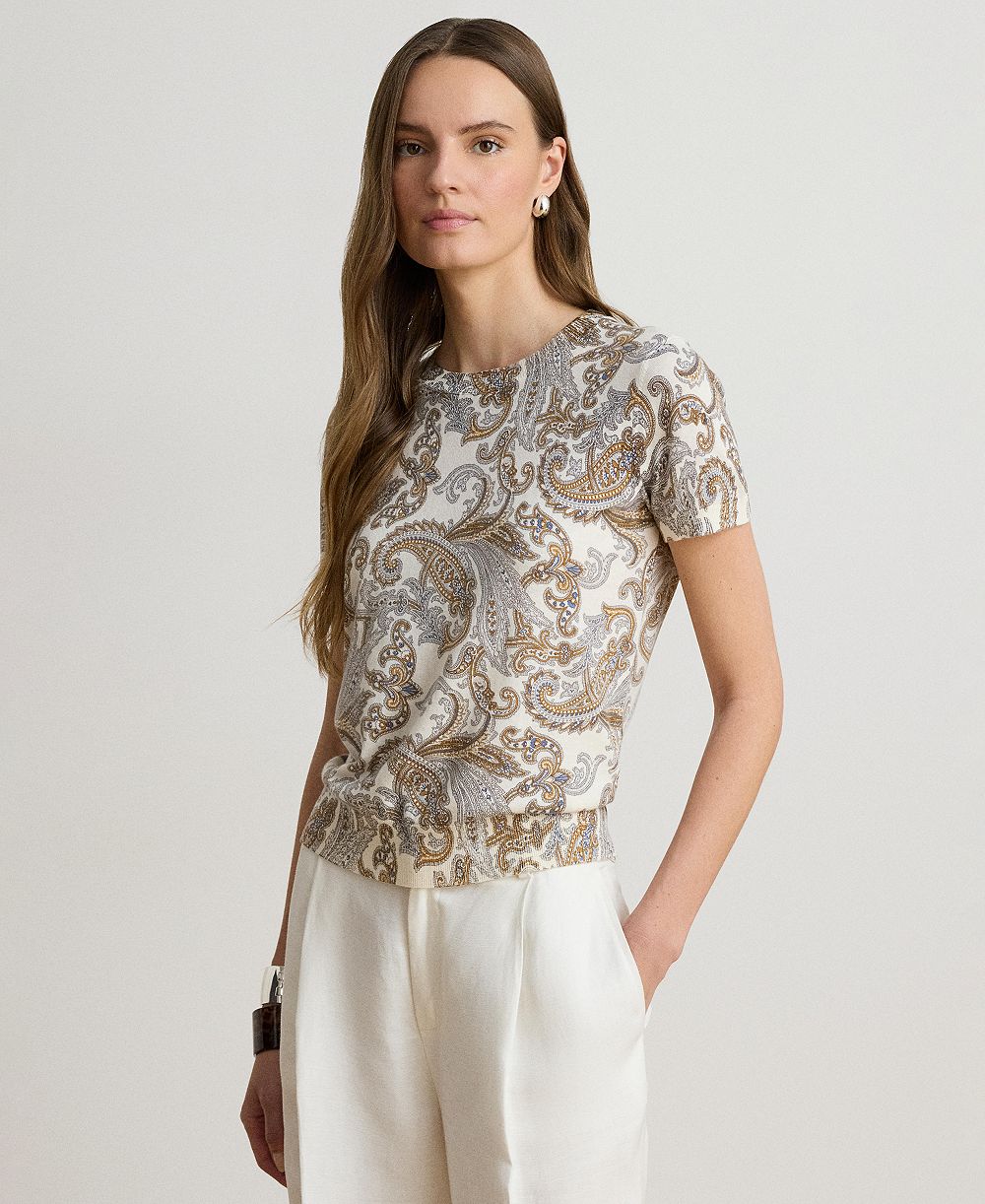 Lauren Ralph Lauren Женский джемпер с коротким рукавом и узором Paisley