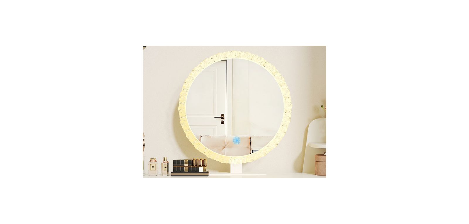 BUSDAYS Crystal Edge LED Makeup Mirror 3 Color Dimmable Lighting Touch Control Vanity Mirror