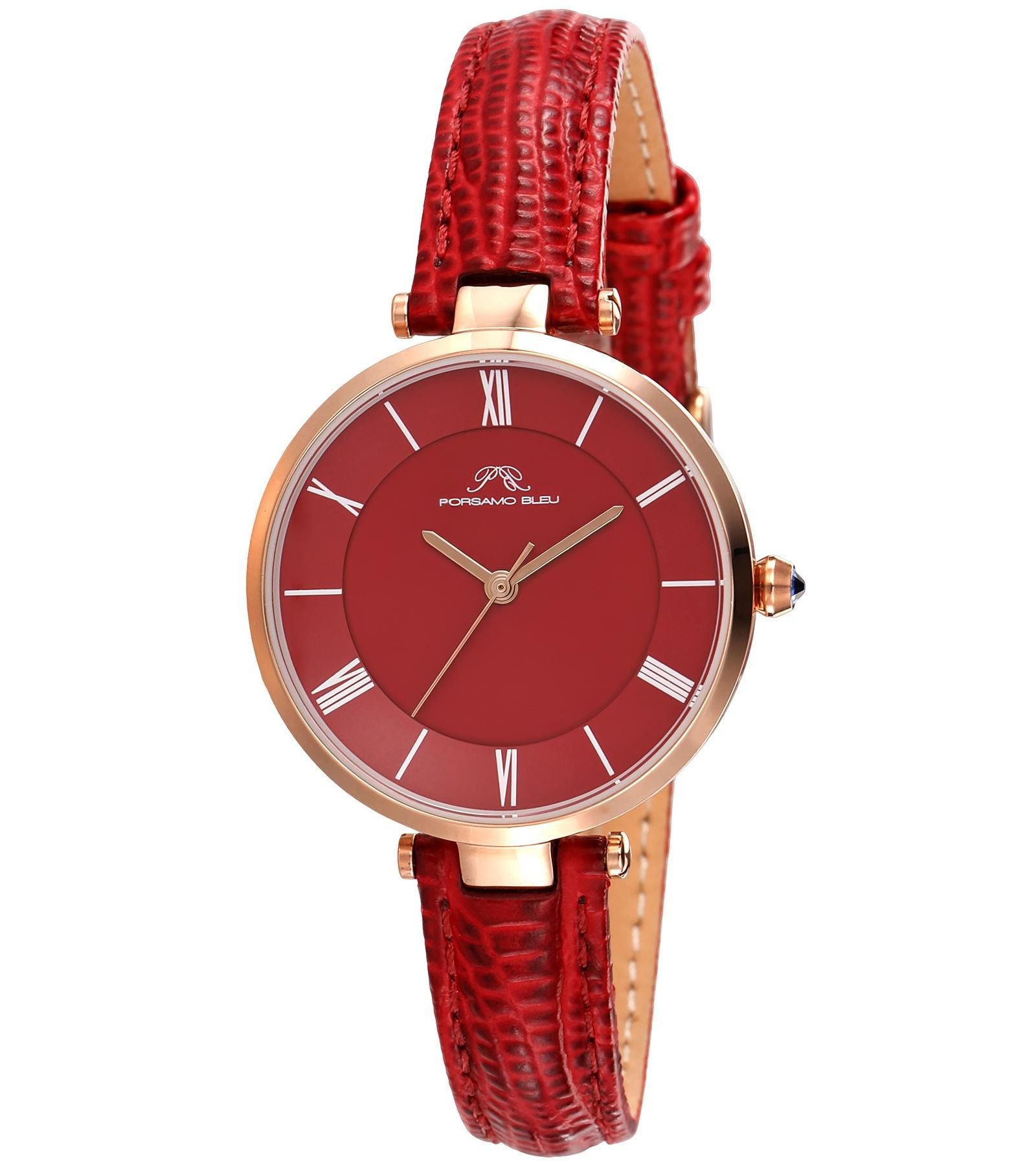 Женские часы Porsamo Bleu Bellevue Round Red Genuine Leather Band 32 mm