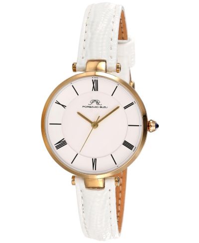 Porsamo Bleu Women's Bellevue Round White Genuine Leather Band Watch 32 mm