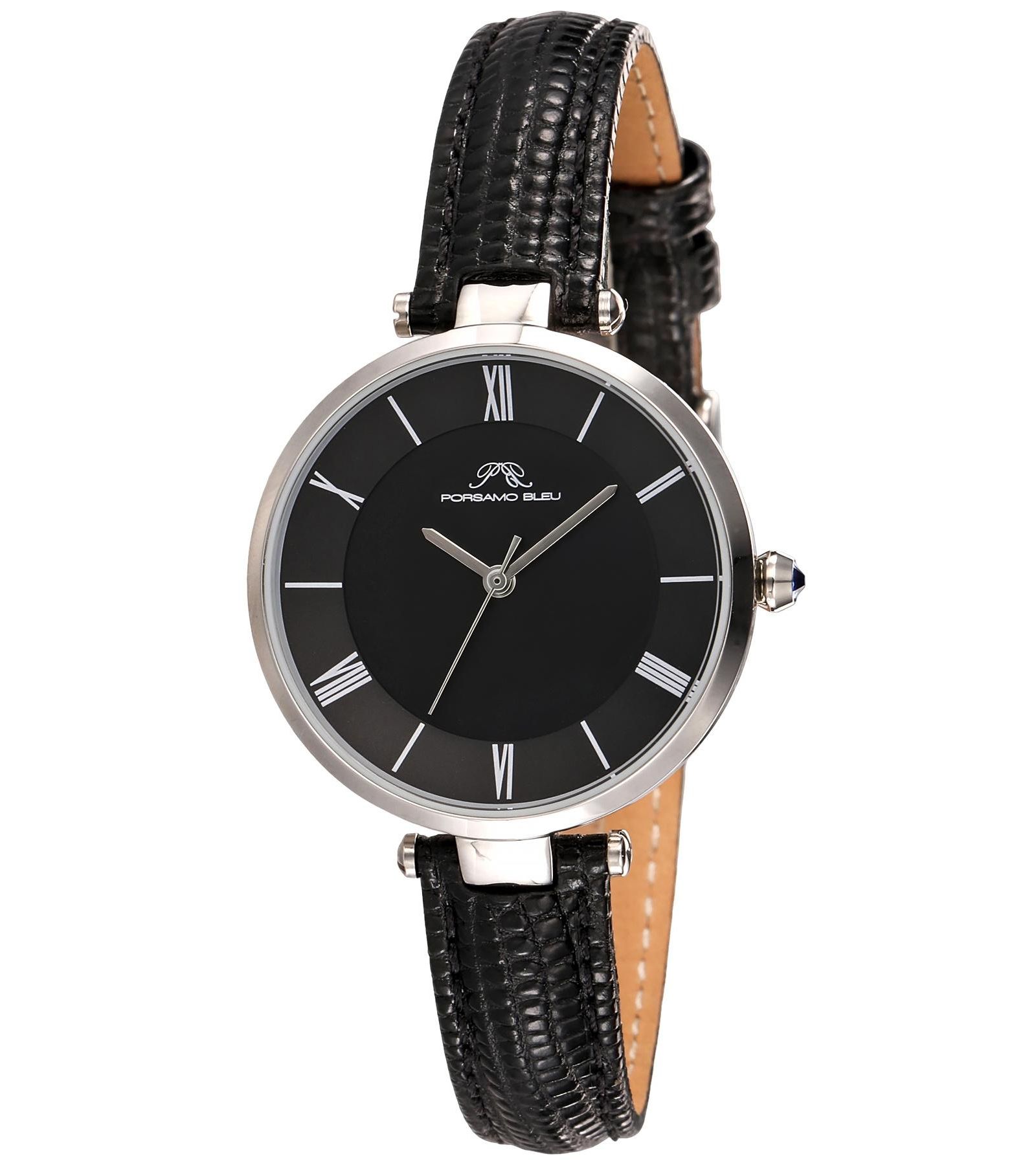 Женские часы Porsamo Bleu Bellevue Round Black Genuine Leather Band 32 mm