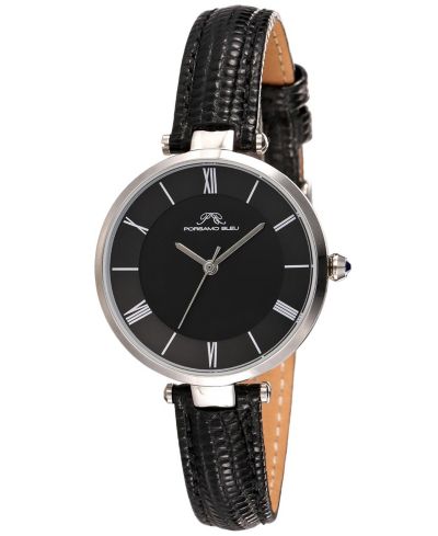 Женские часы Porsamo Bleu Bellevue Round Black Genuine Leather Band 32 mm