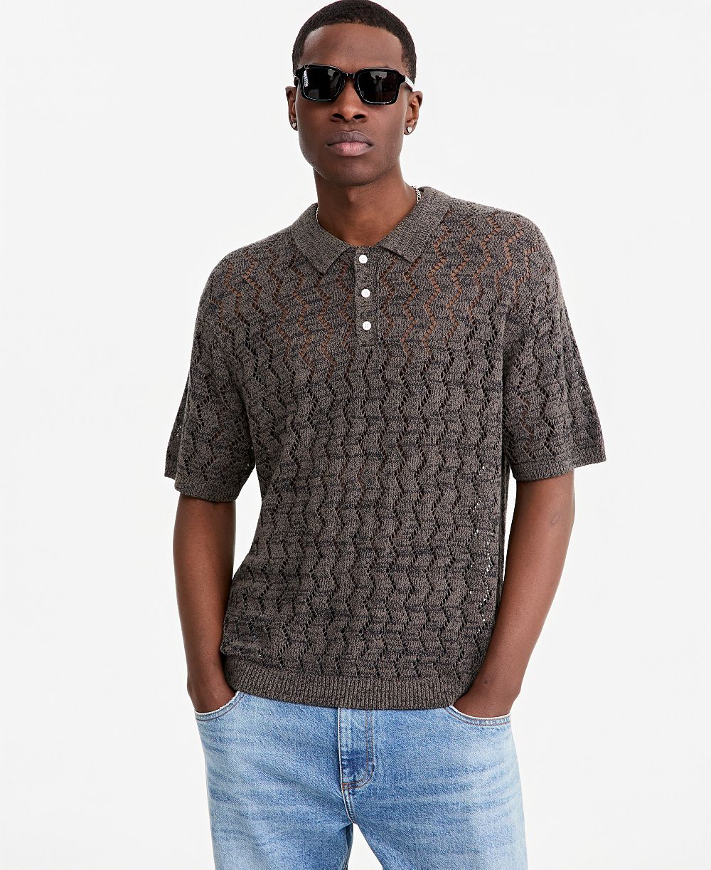 Mode of One Men's Zig Zag Trim Open-Knit Panel Classic Fit Polo Shirt, Macy's Exclusive