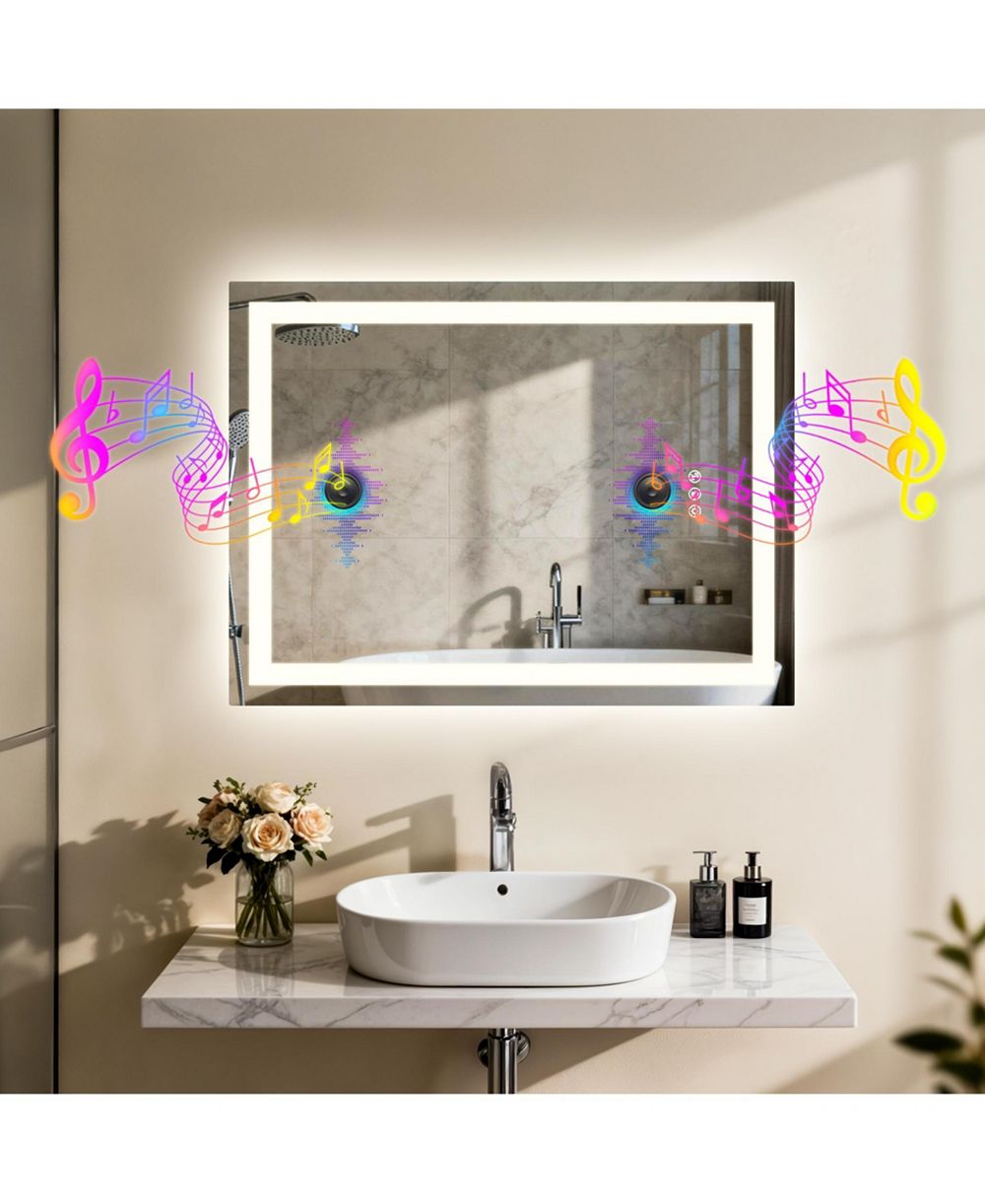 LUVODI 20" x 28" LED Bathroom Mirror with Built-In Speaker, Anti-Fog and Dimmable Backlit Lighting