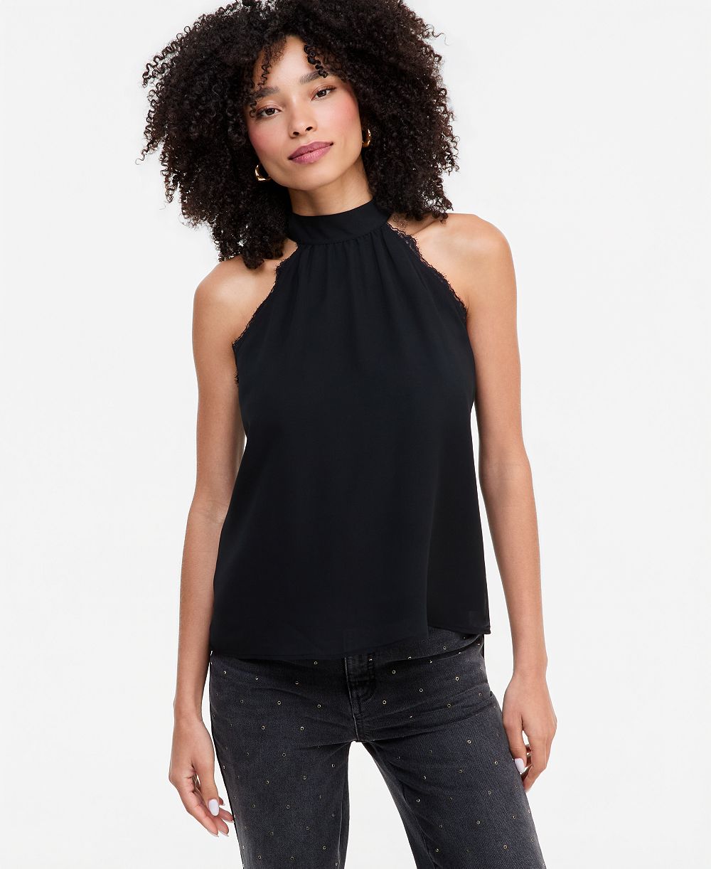 I.N.C. International Concepts Women's Halter Neck Lace-Trim Blouse, Macy's Exclusive