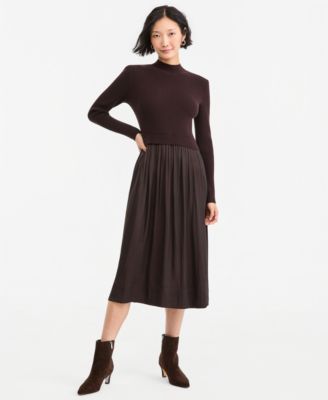 On 34th Women's Long-Sleeve Sweater Mixed-Media Midi Dress, Macy's Exclusive