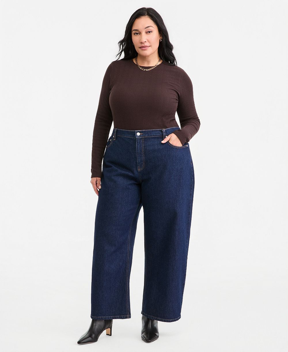 On 34th Plus Size Low-Curve Wide-Leg Mid-Rise Jeans, Macy's Exclusive